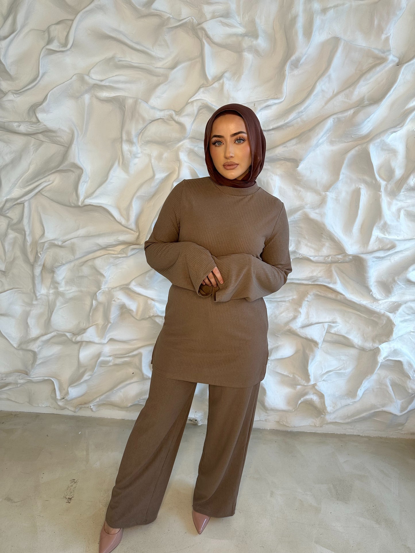 Ribbed Tie Knit Set (Mocha)
