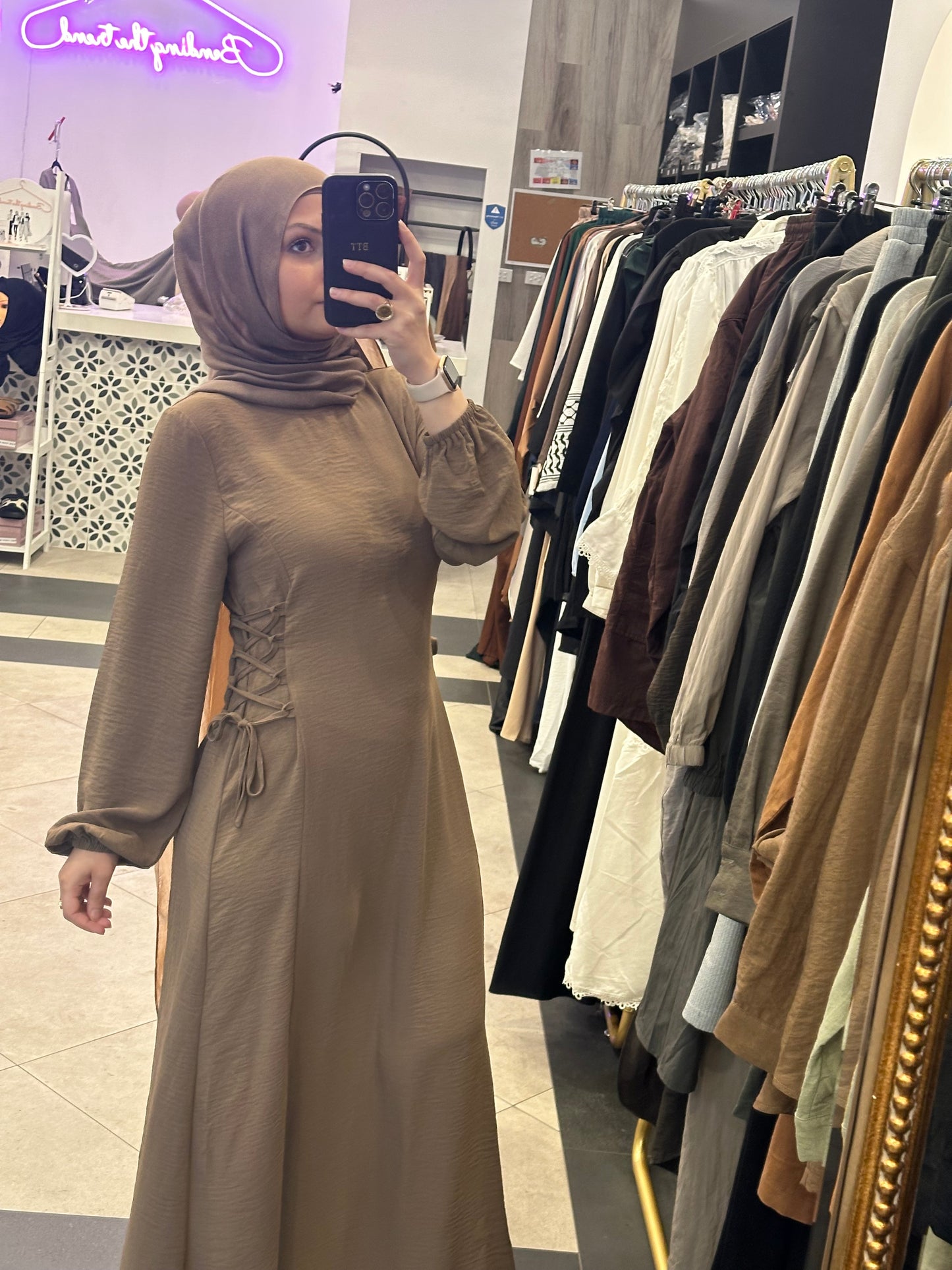 Pamila Tie Dress-Brown
