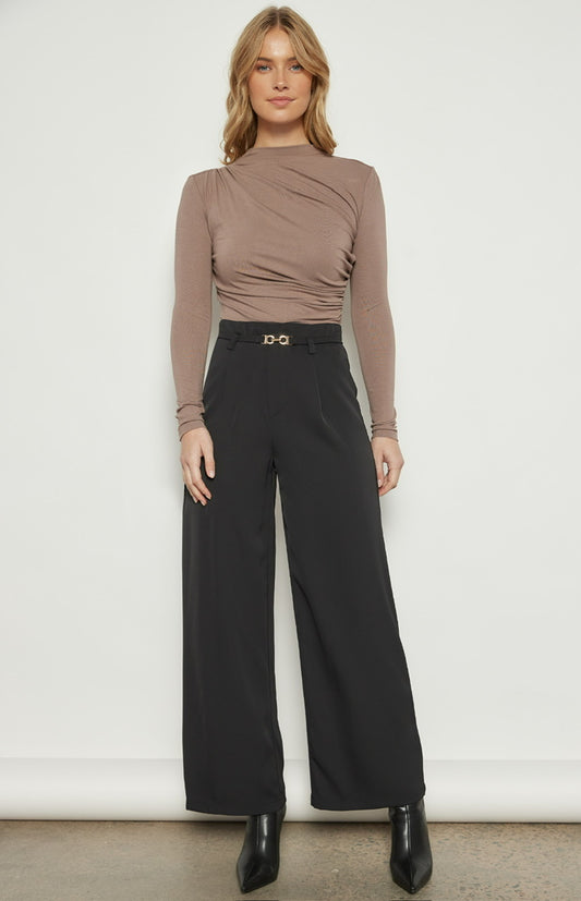Wide Leg Pants-Gold Belt