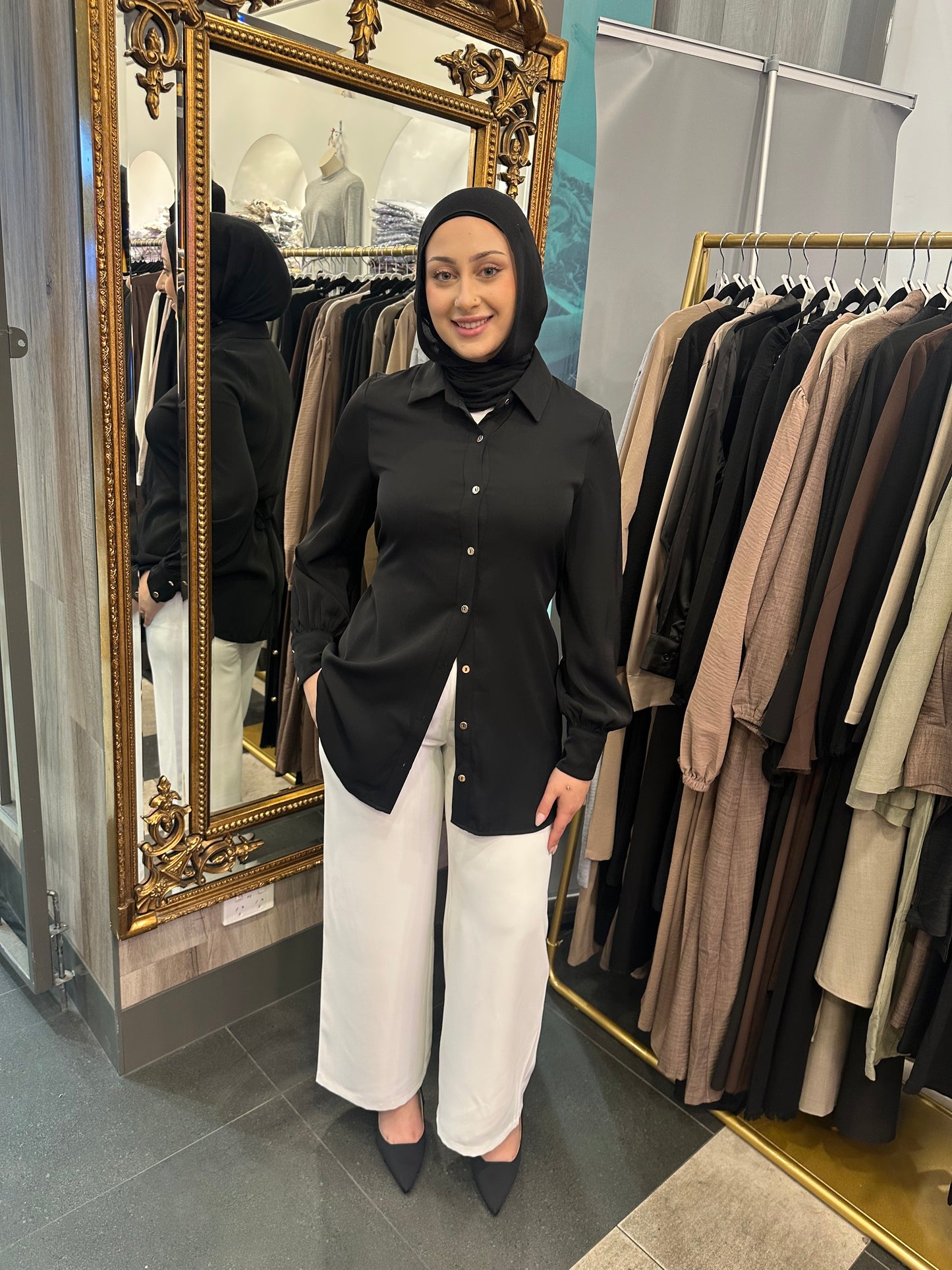 Longline Button Shirt-black