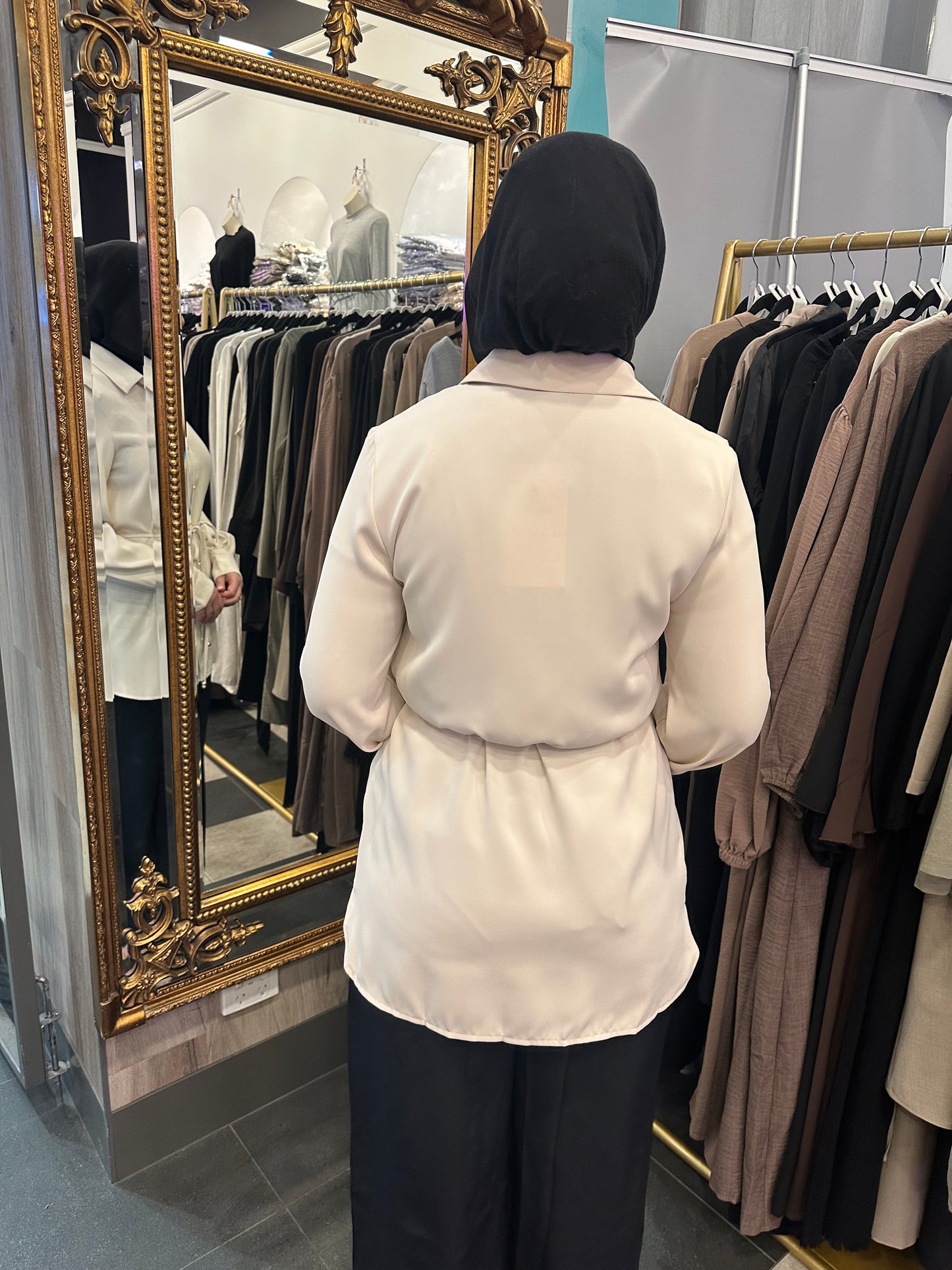 Longline Button Shirt-Beige
