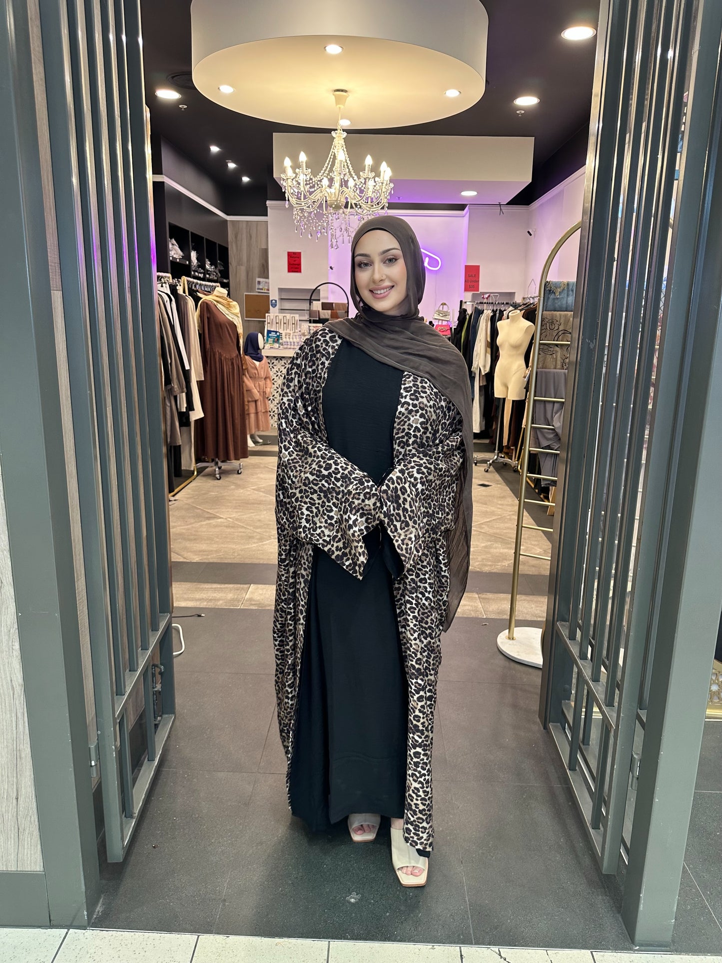 Cheetah Open Abaya