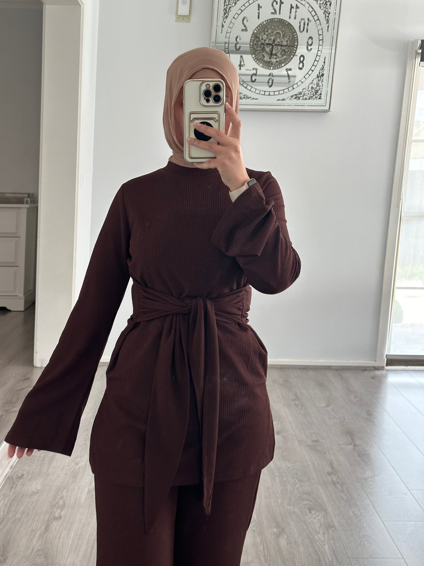Ribbed Tie Knit Set (Chocolate)