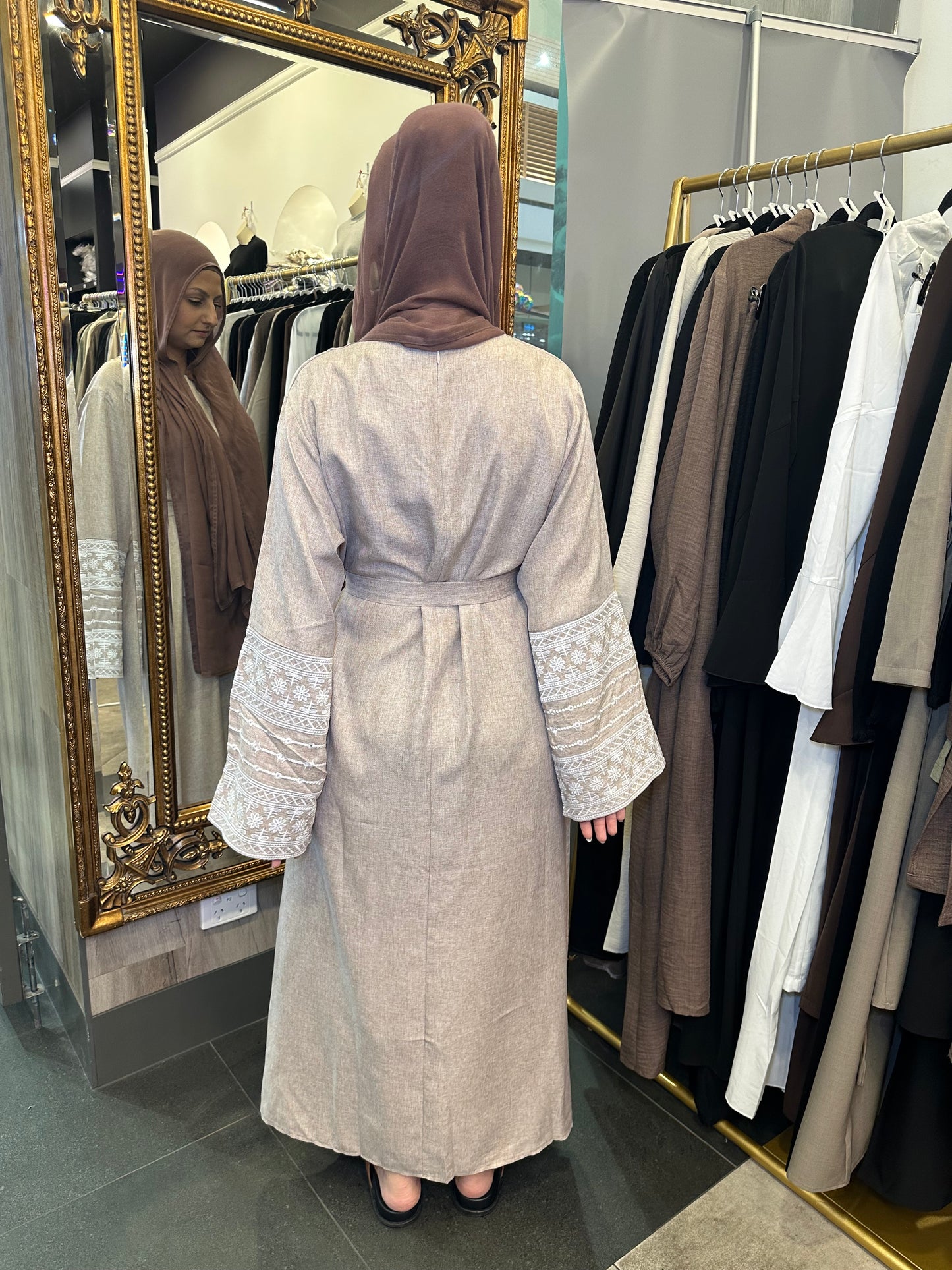 Beige Floral Sleeve Abaya