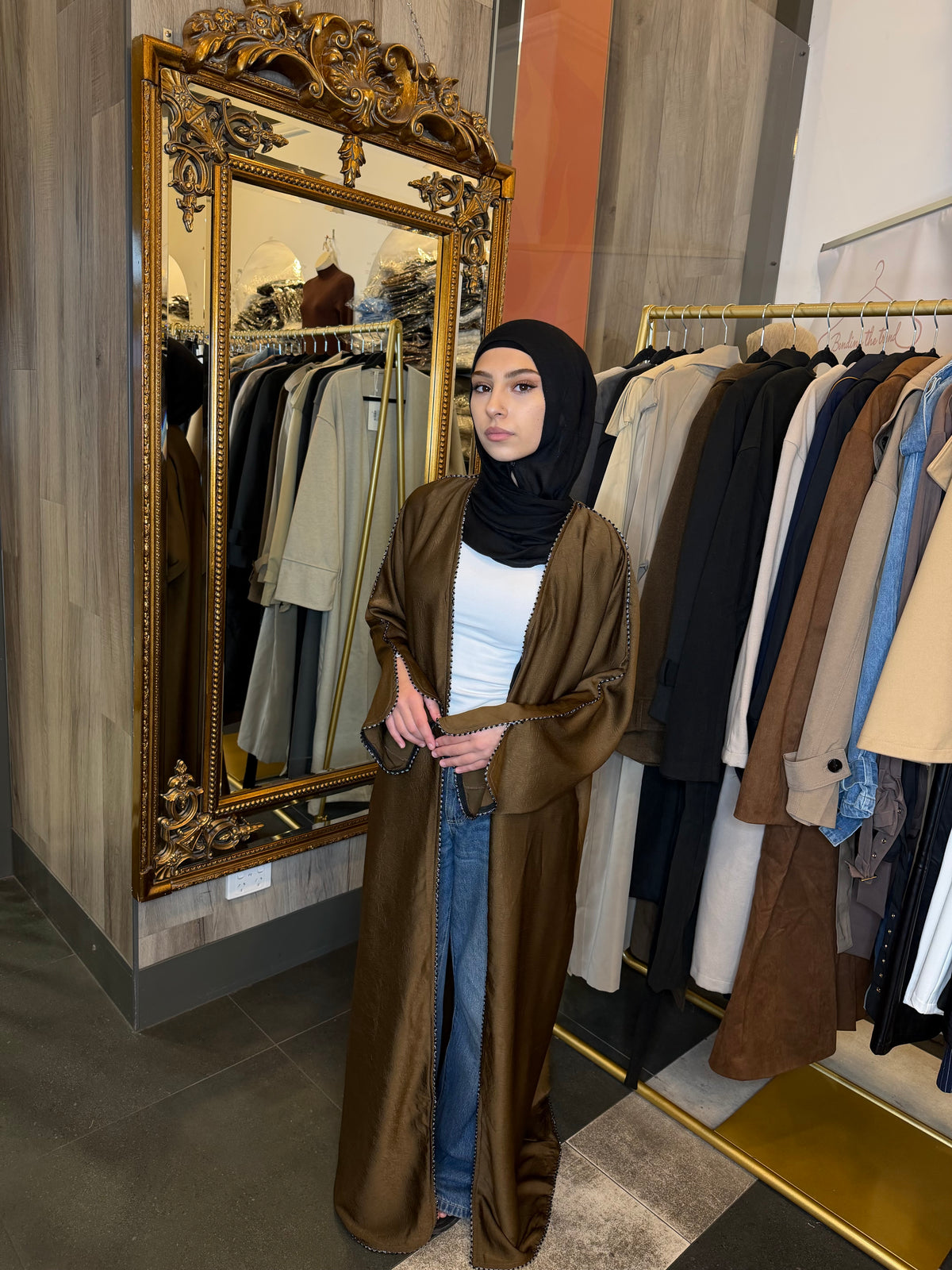 Soraya Beaded Trim Open Abaya