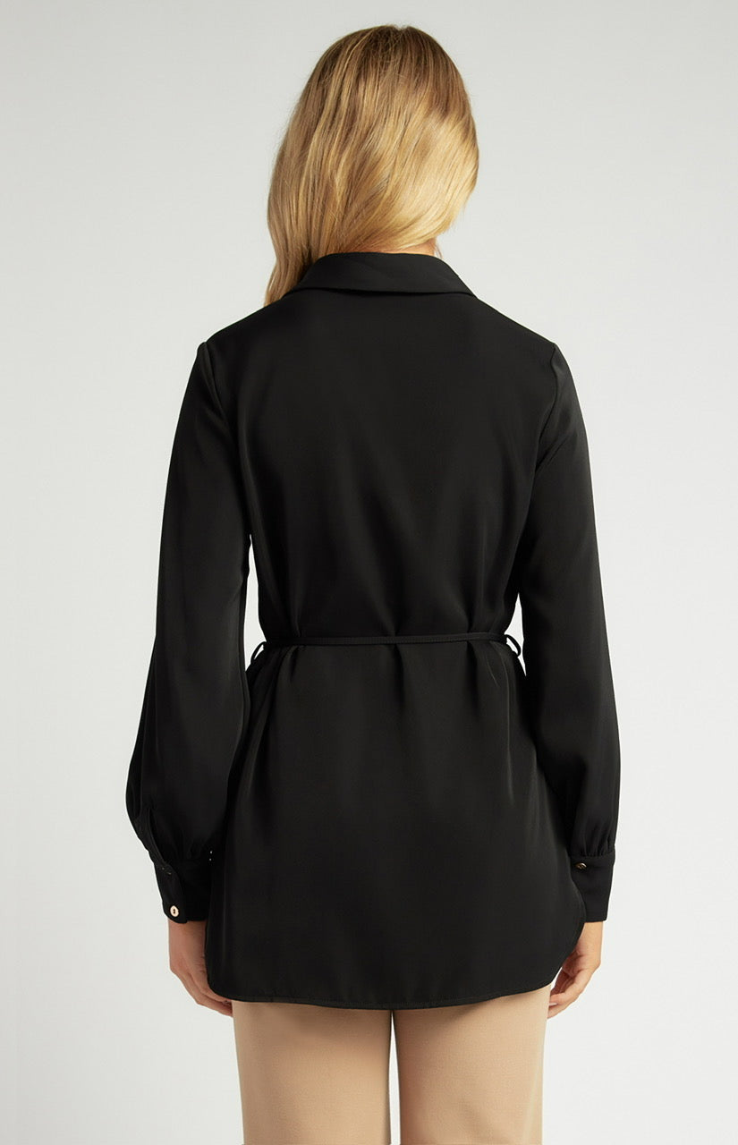 Longline Button Shirt-black