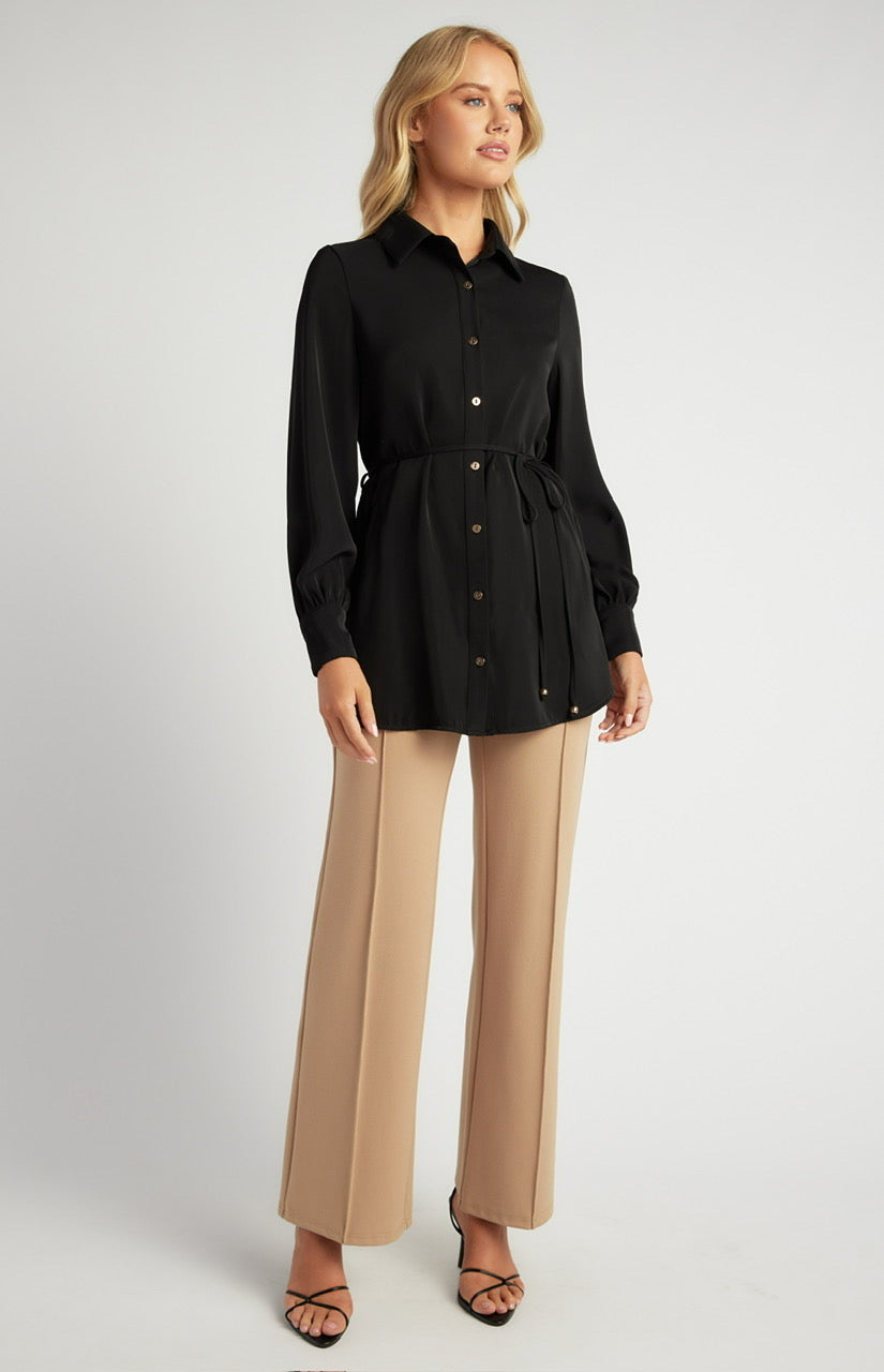 Longline Button Shirt-black