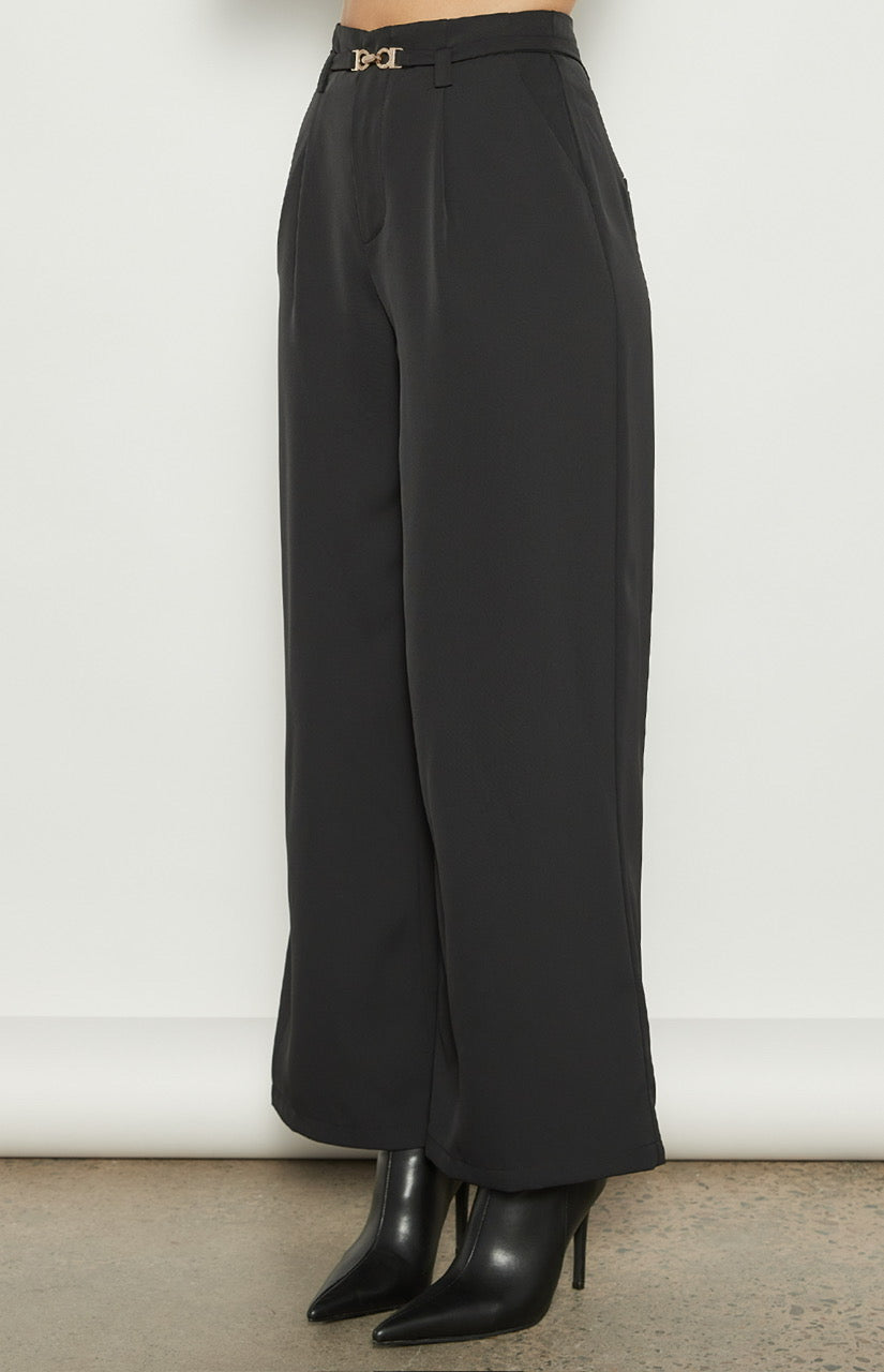 Wide Leg Pants-Gold Belt