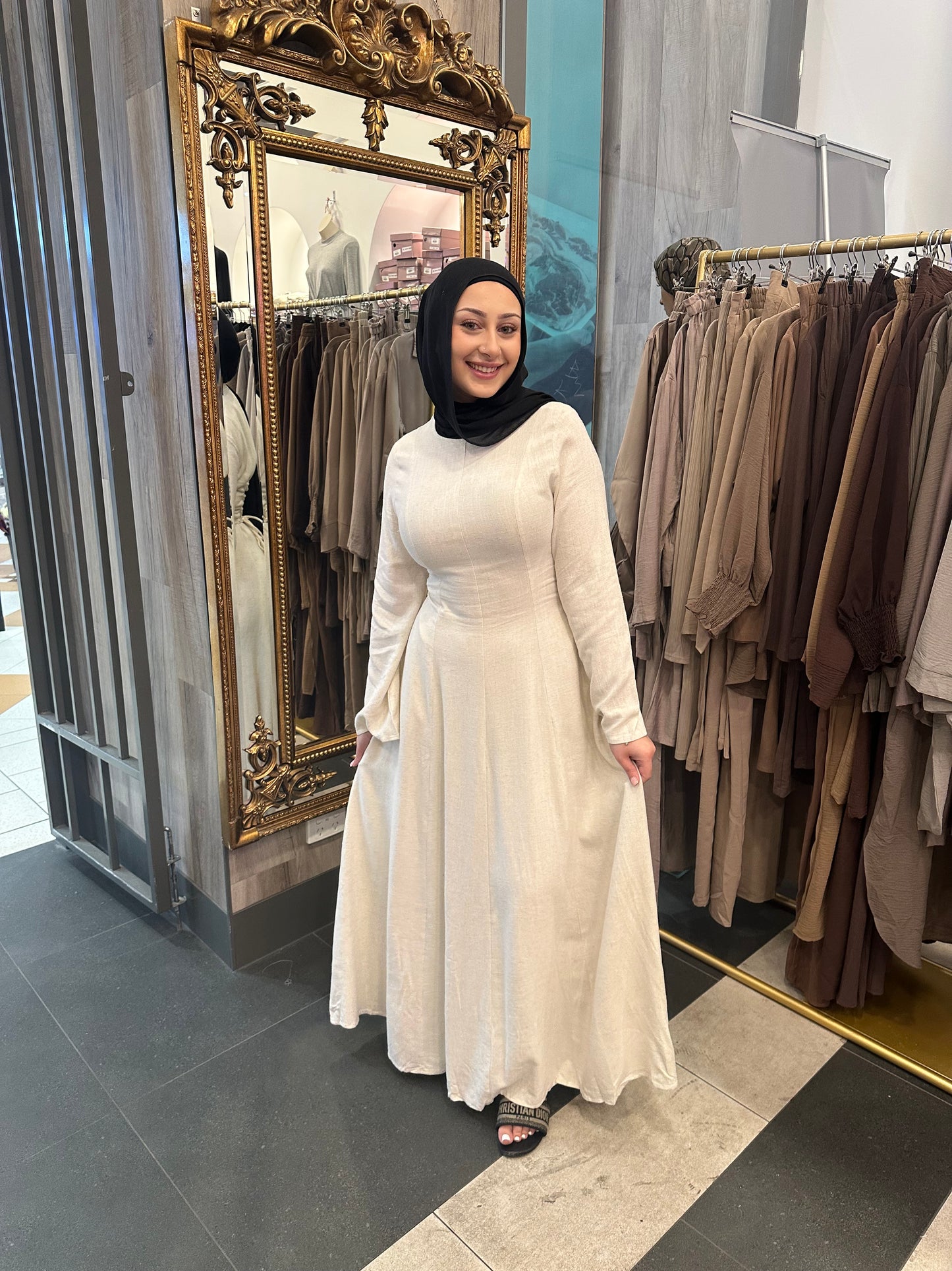 Talia Linen Dress-Beige