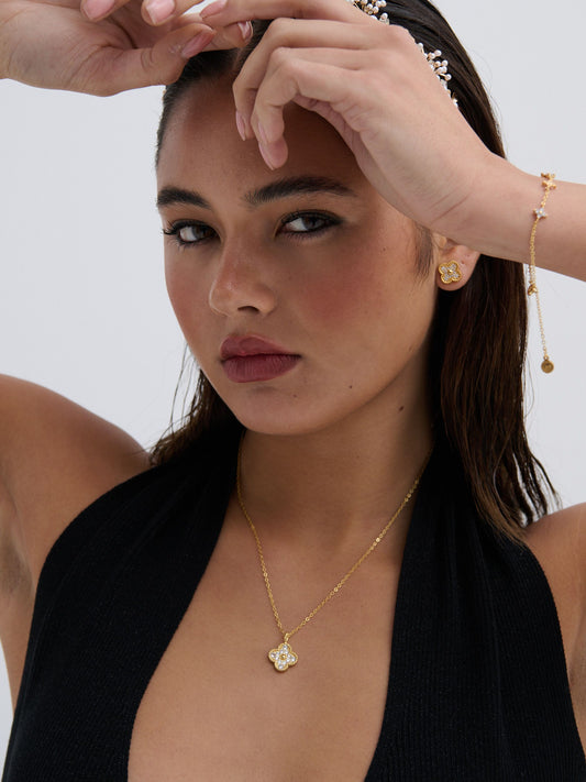 Clover Embellished 18k Gold Necklace