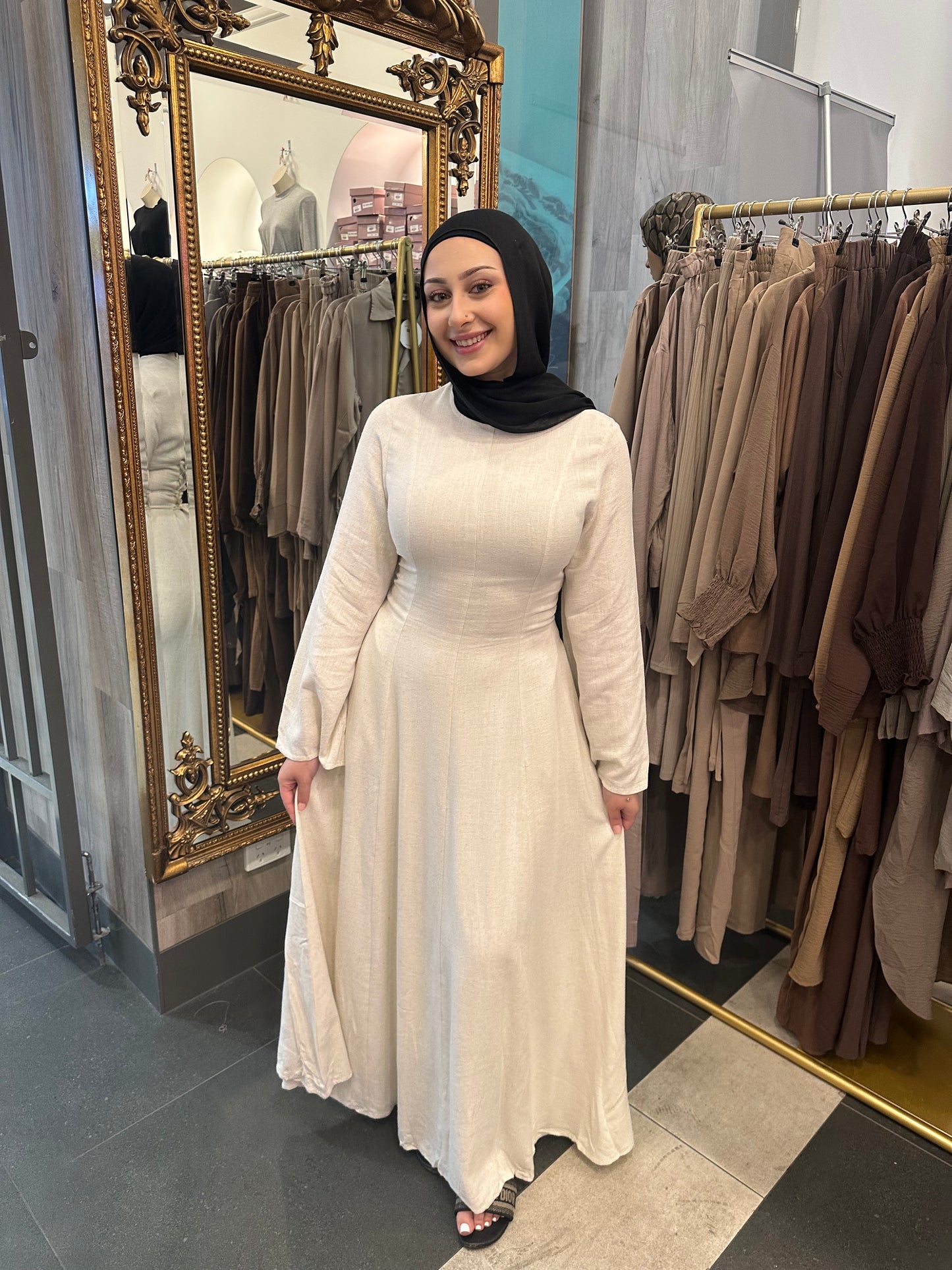Talia Linen Dress-Beige