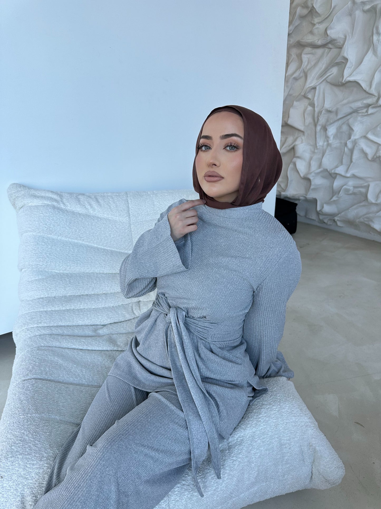 Ribbed Tie Knit Set (Grey)