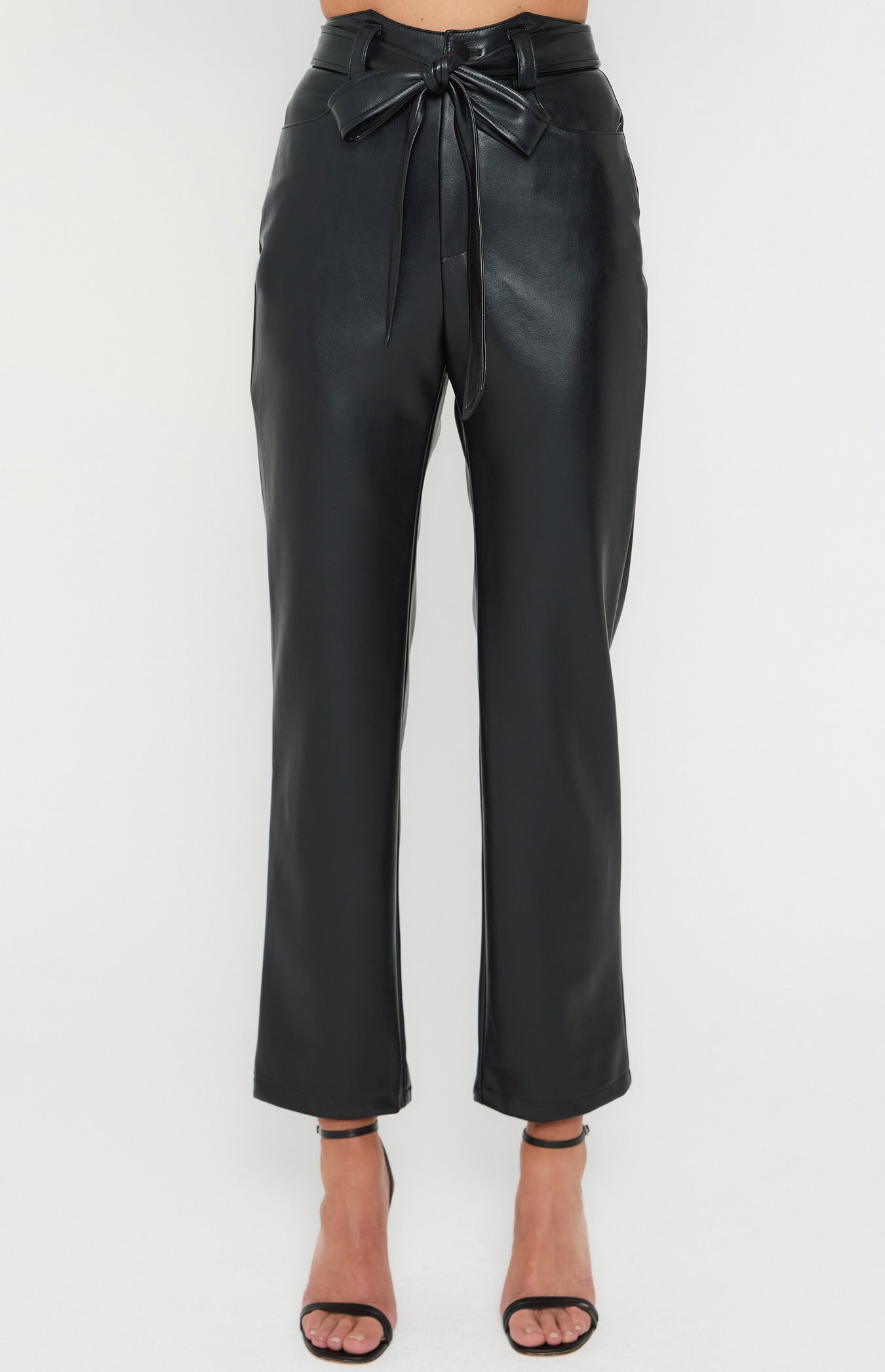 Pointed Waistband Feature Faux Leather Pants