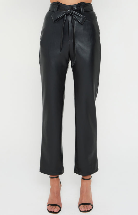 Pointed Waistband Feature Faux Leather Pants
