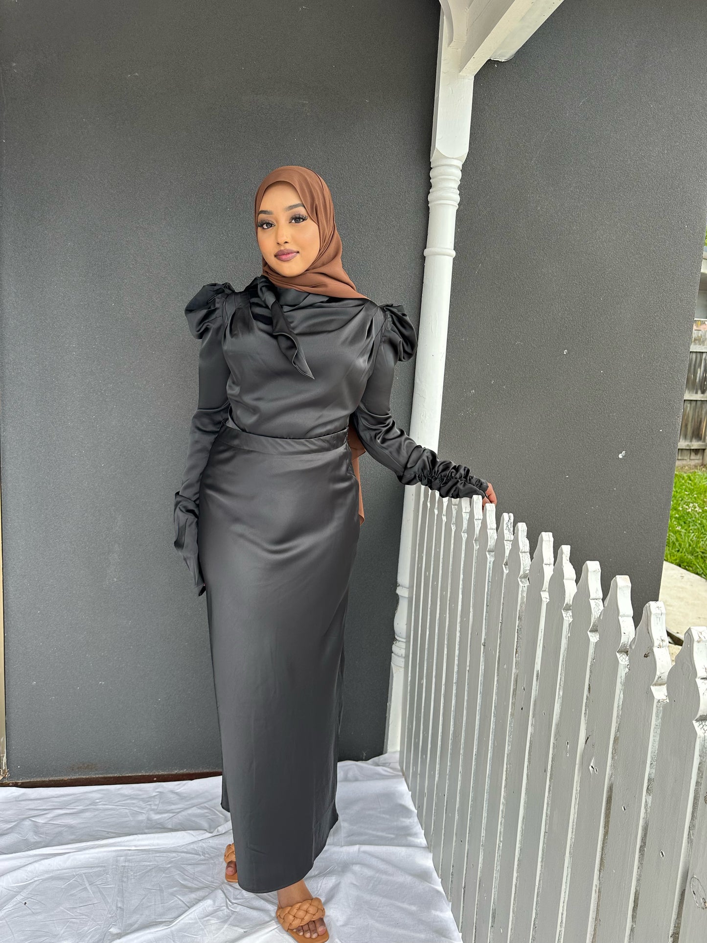 Satin Maxi Skirt- Black