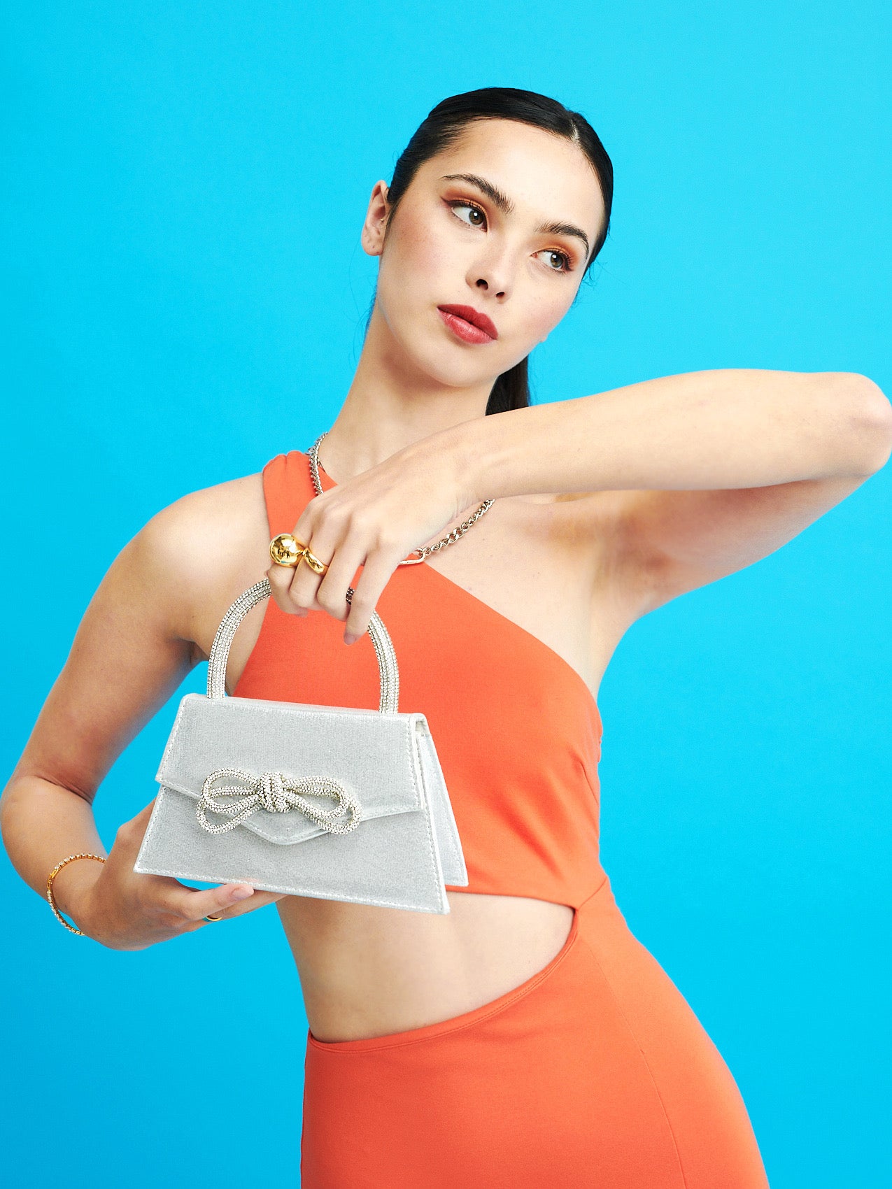 Diamanté Double Bow Bag (Silver)