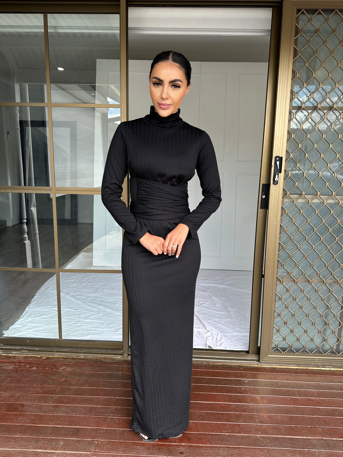 Ariana Ribbed Maxi Dress-Black