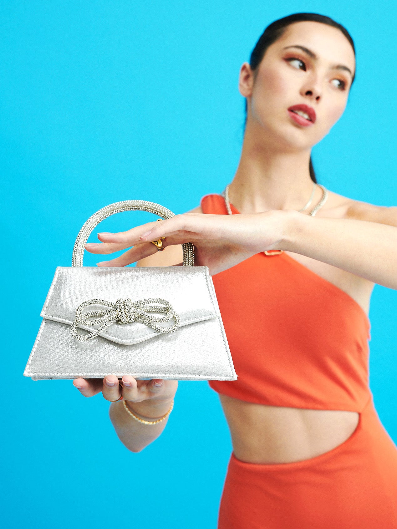 Diamanté Double Bow Bag (Silver)