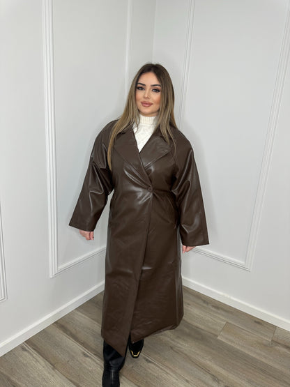 Leather Trench Coat- Chocolate