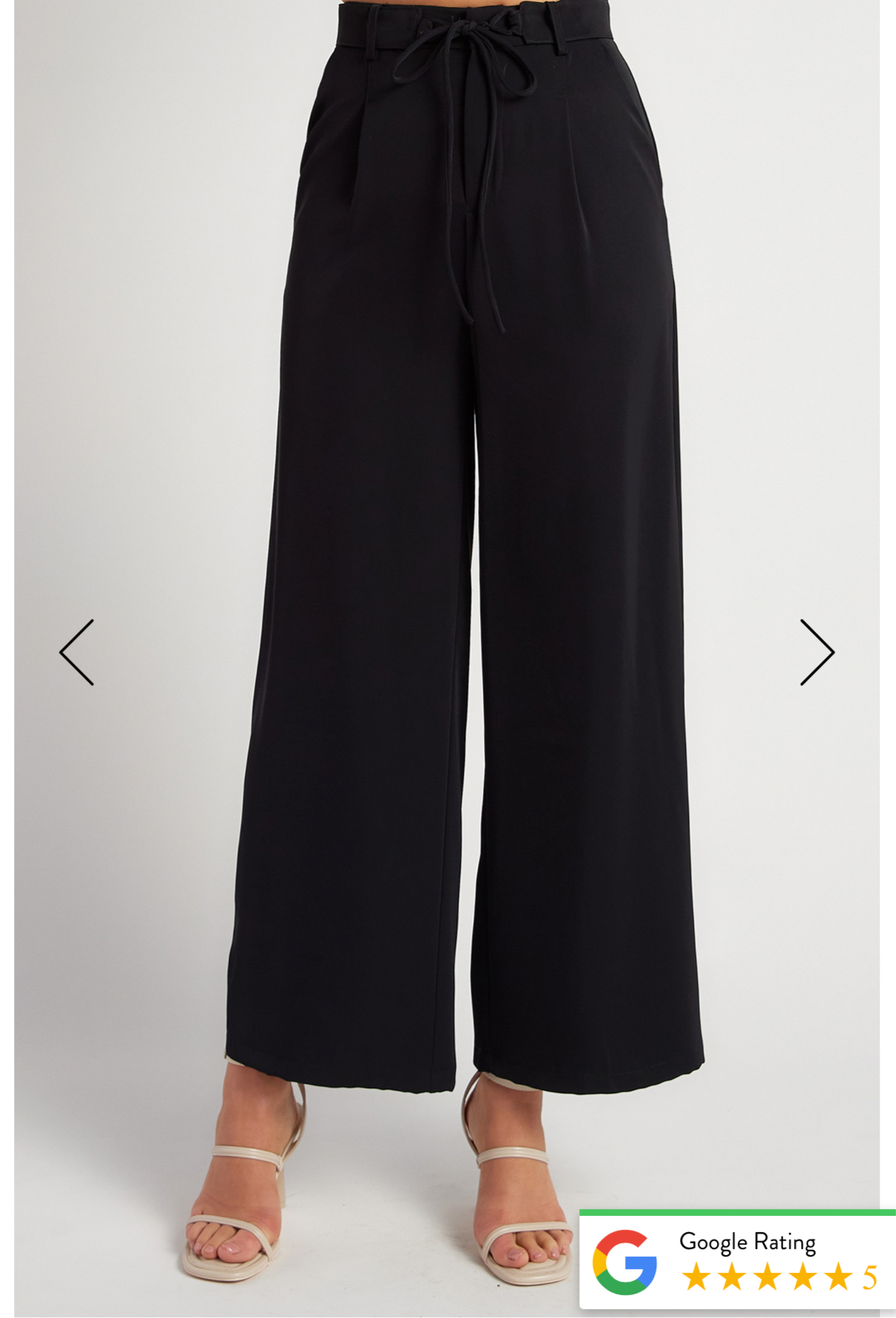 Belt Detail Wide Leg Pants- Black