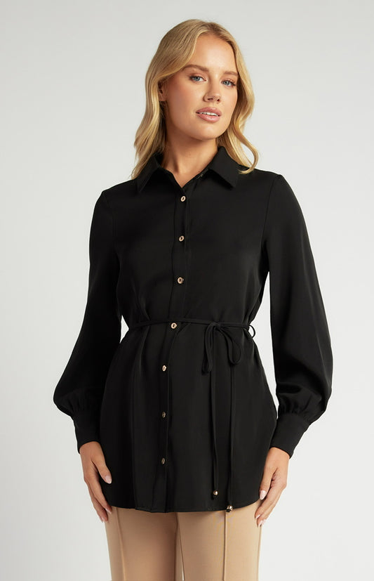 Longline Button Shirt-black