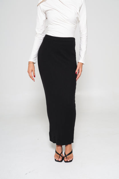 Ribbed Skirt-Black