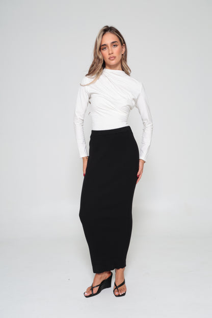Ribbed Skirt-Black