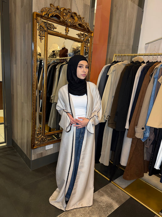 Soraya Beaded Trim Open Abaya