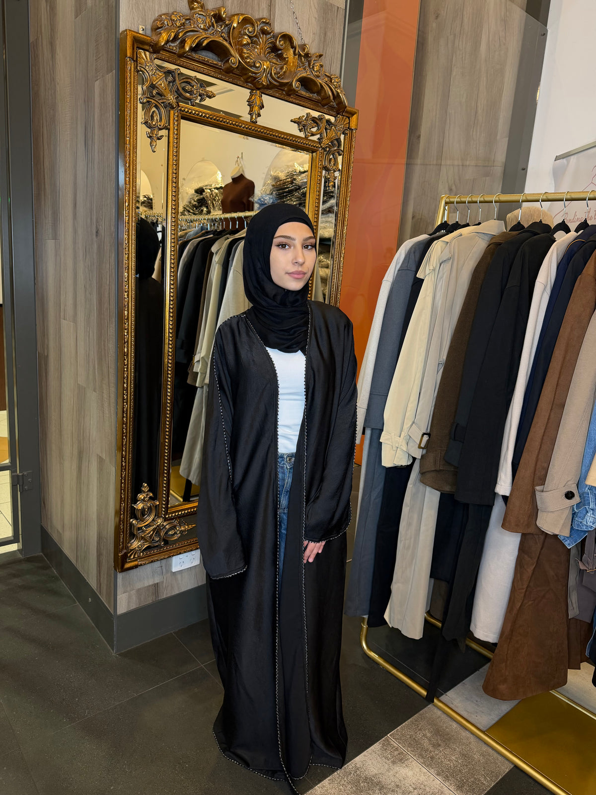 Soraya Beaded Trim Open Abaya