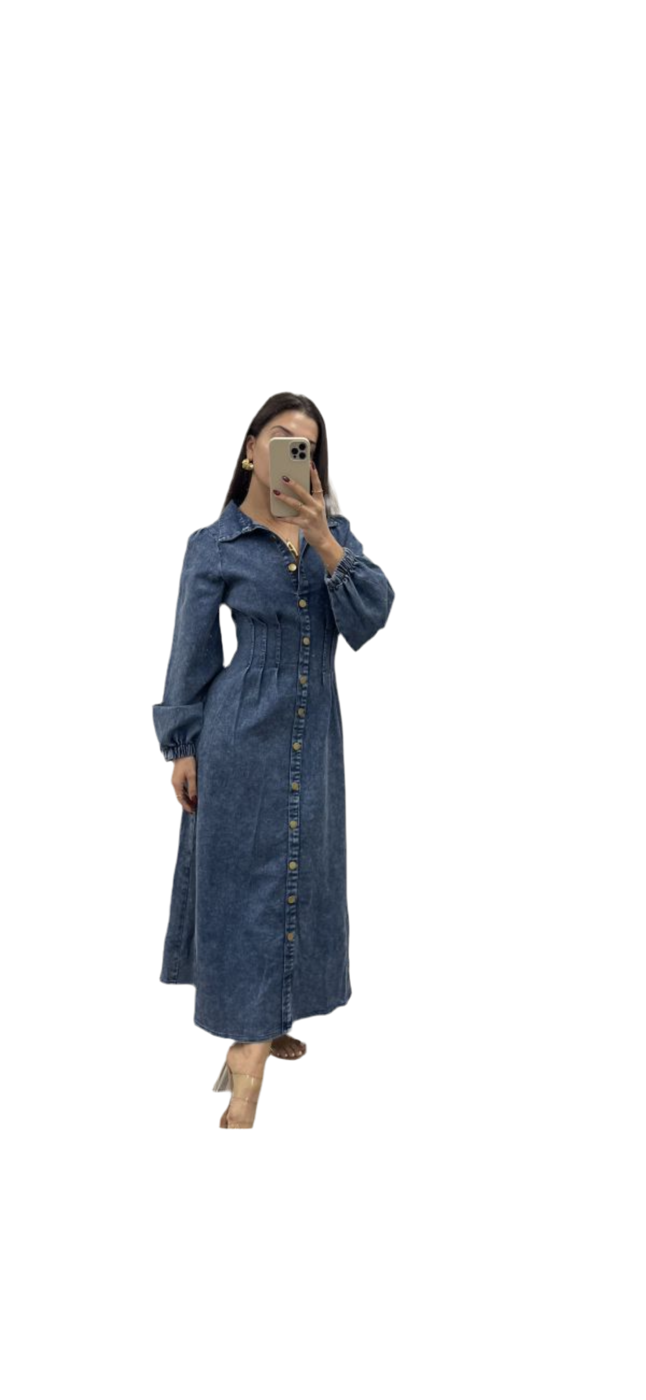 Isabella Button Denim Dark Blue