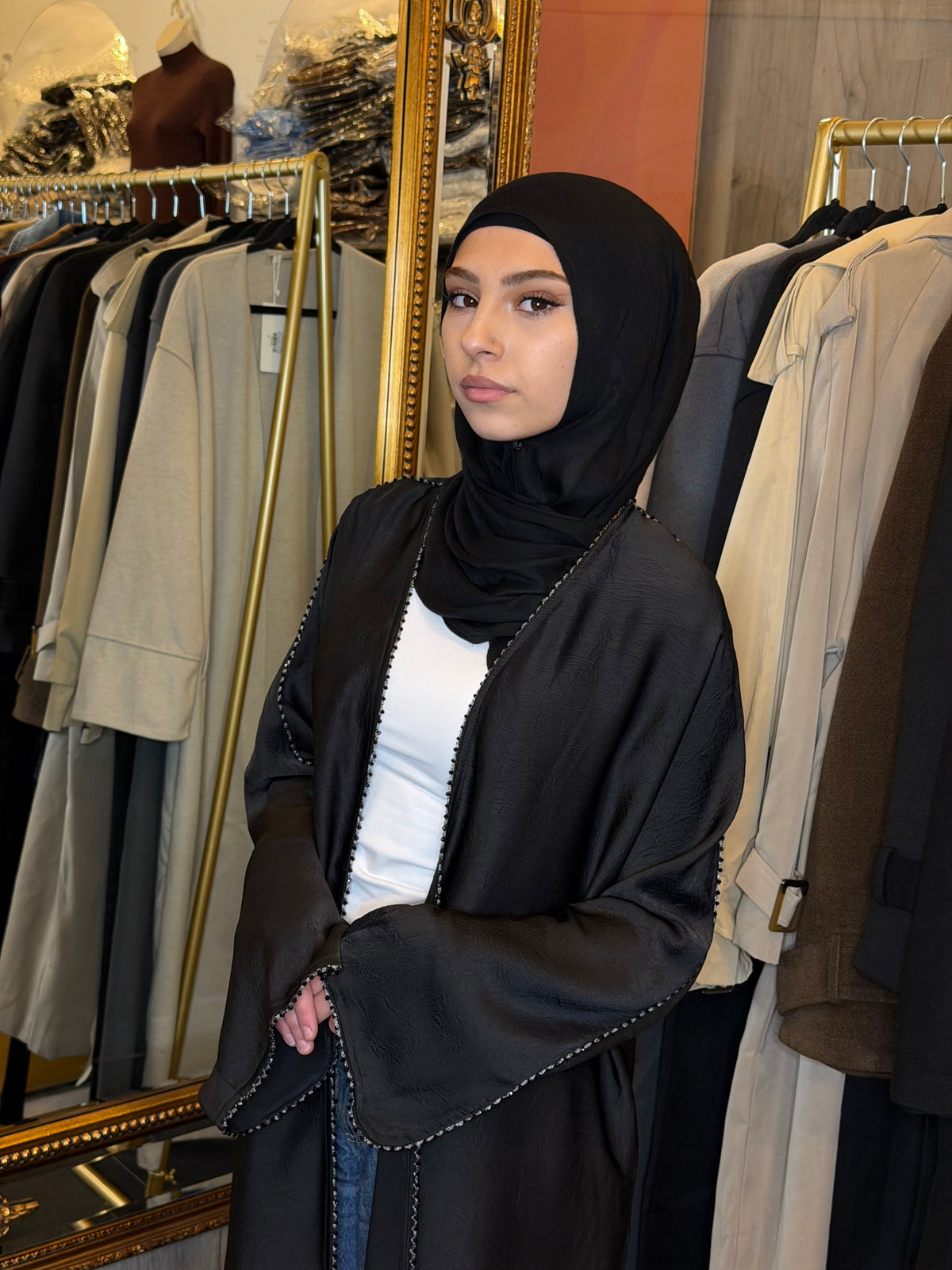 Soraya Beaded Trim Open Abaya