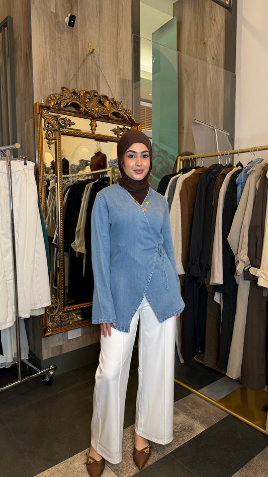 Maila Denim Wrap Top