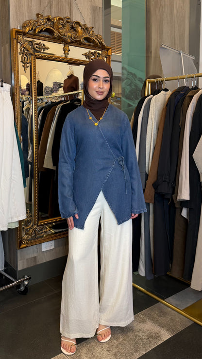 Maila Denim Wrap Top