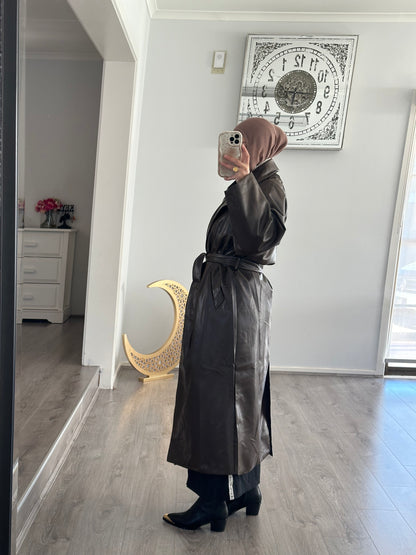 Leather Trench Coat- Chocolate