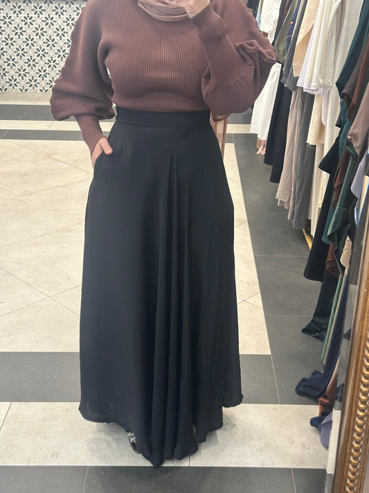 Black satin skirt pockets
