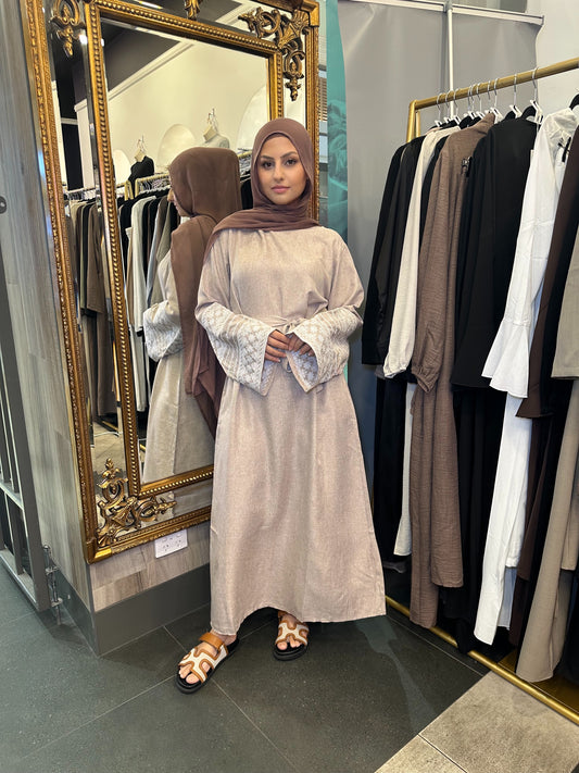 Beige Floral Sleeve Abaya