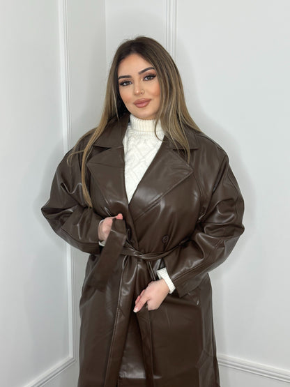 Leather Trench Coat- Chocolate