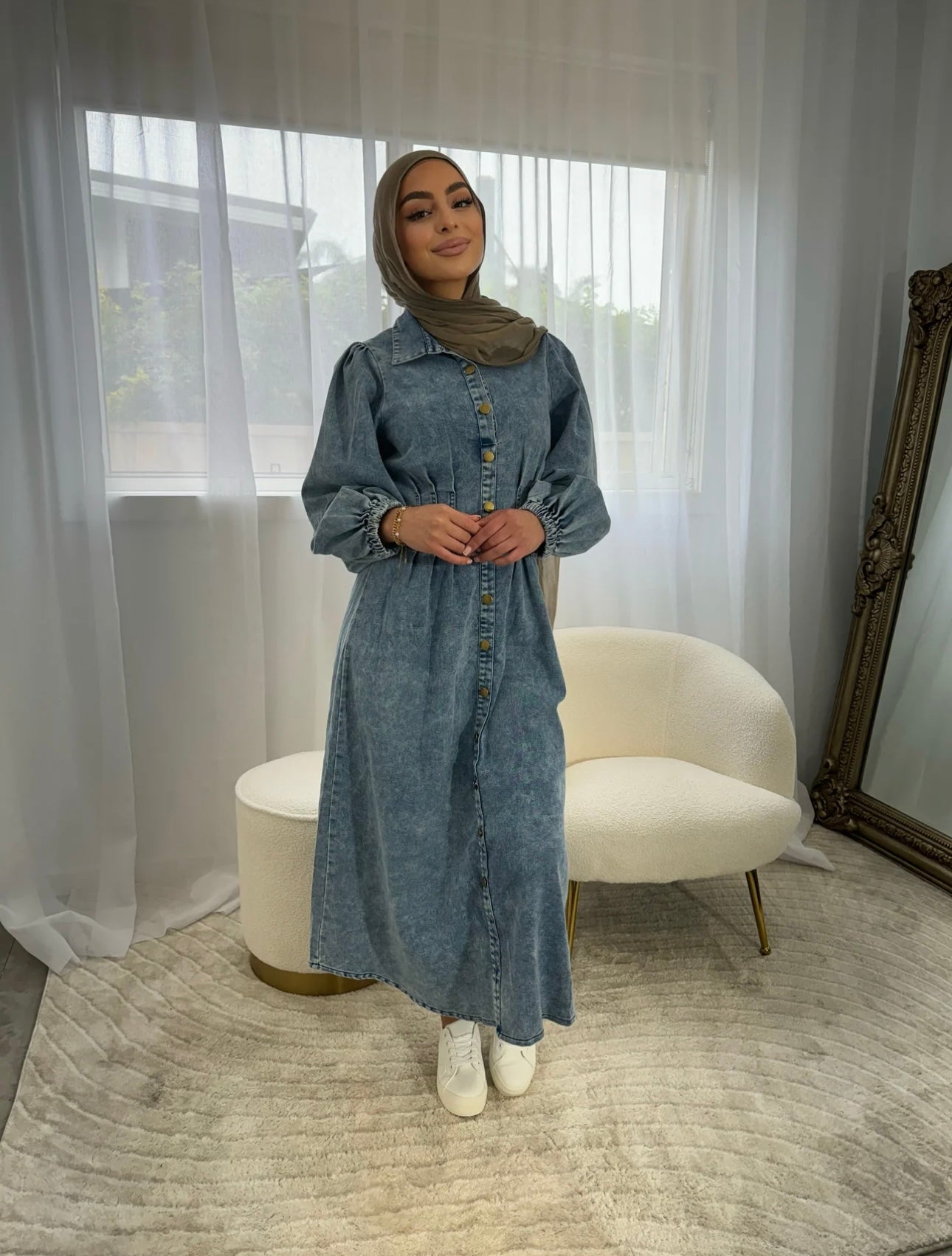 Isabella Button Denim Dress- Blue