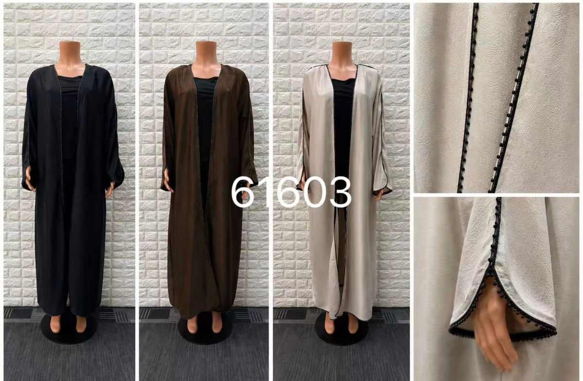 Soraya Beaded Trim Open Abaya