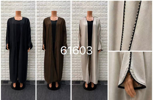 Soraya Beaded Trim Open Abaya