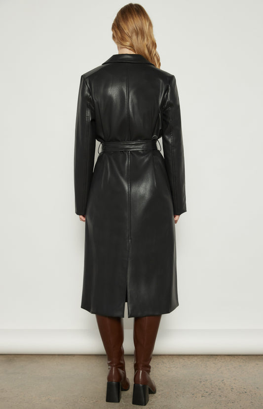 Faux Leather Longline Coat