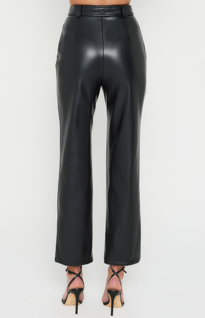Pointed Waistband Feature Faux Leather Pants