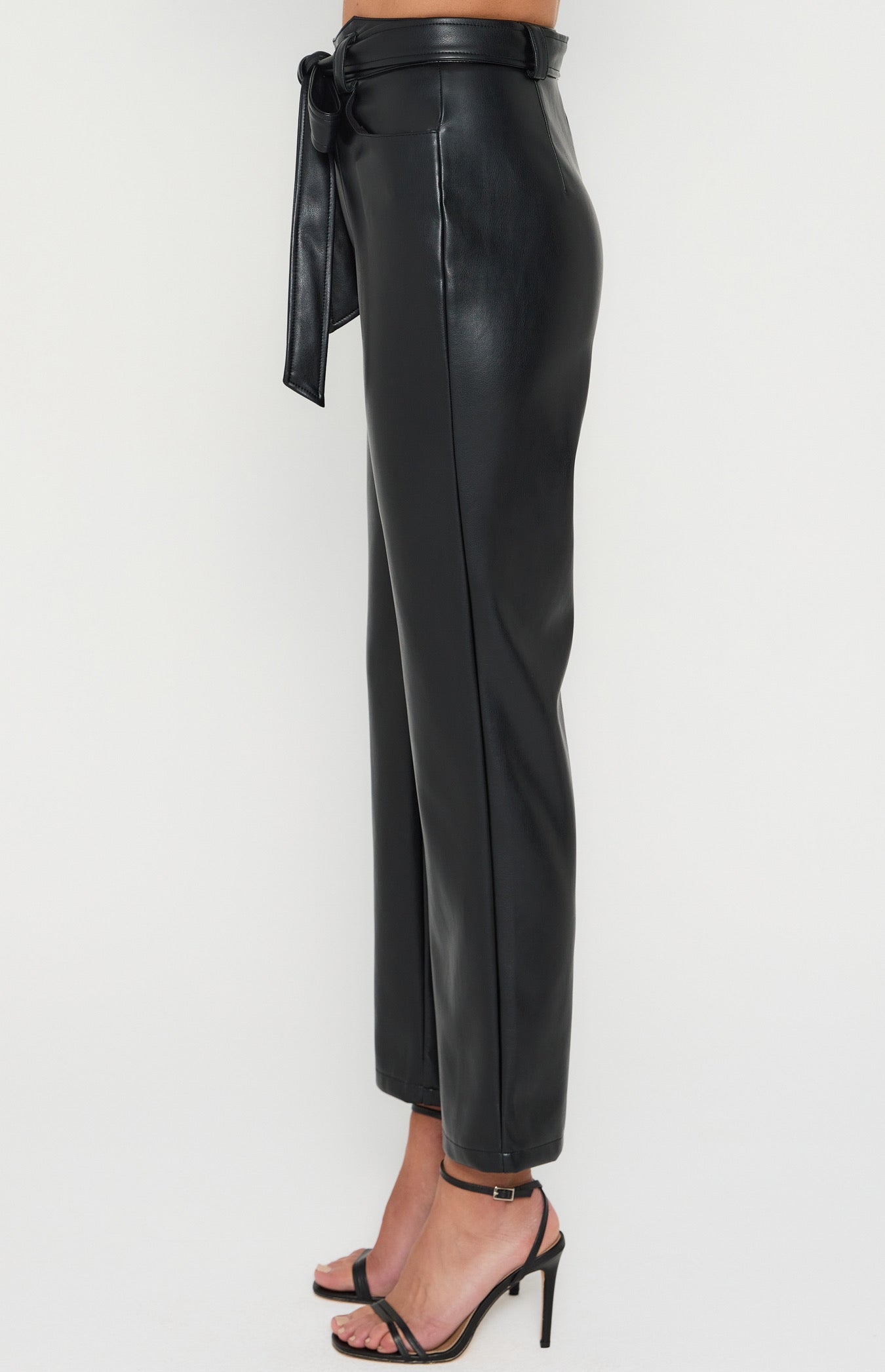 Pointed Waistband Feature Faux Leather Pants