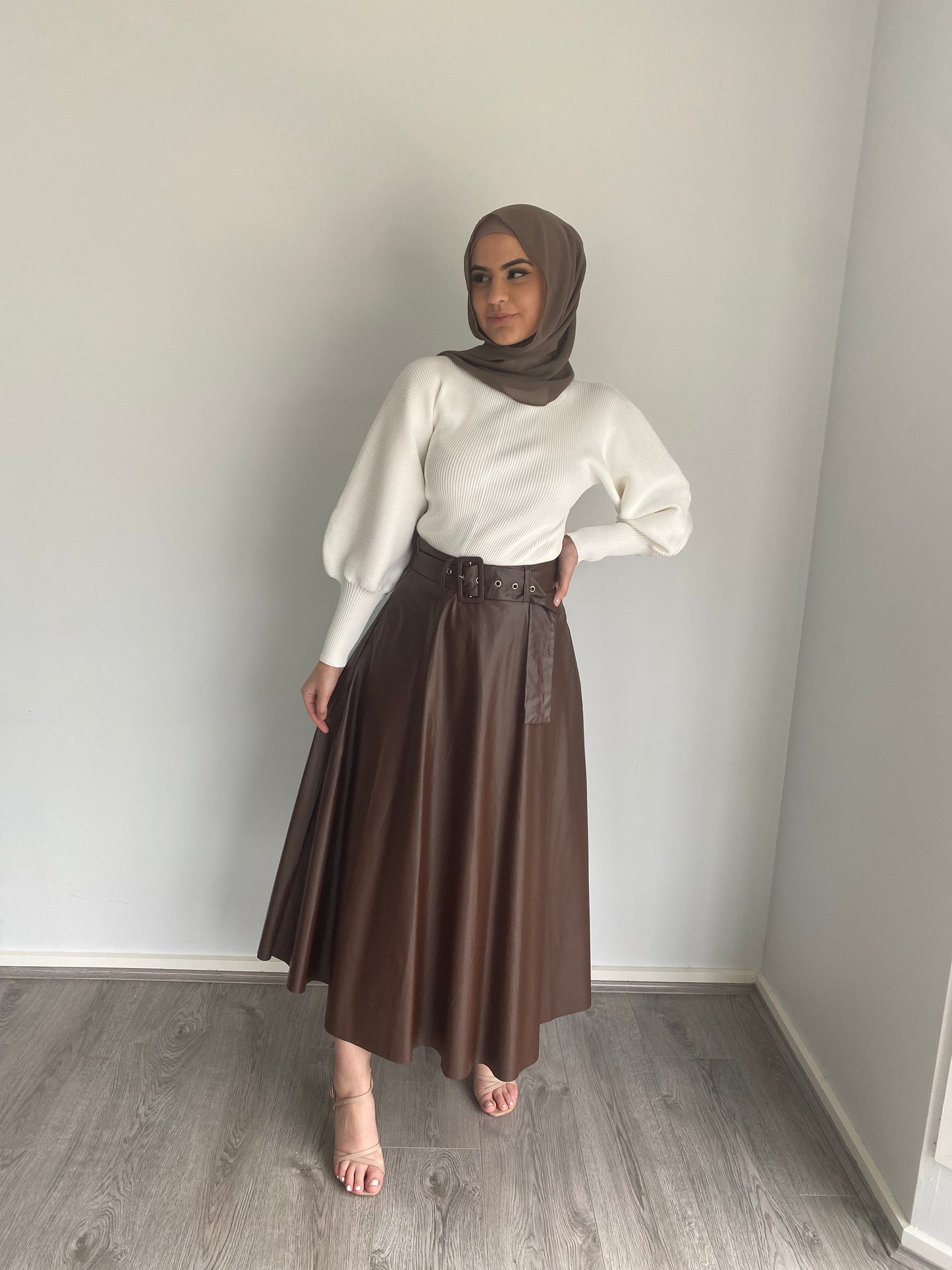 Zara Leather Skirt Tan