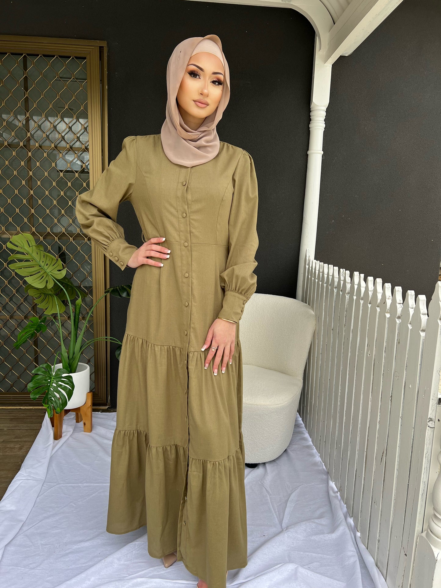 Layla Linen Dress (Khaki)