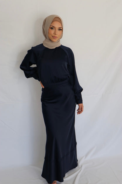 Lana Maxi Satin Skirt- Navy