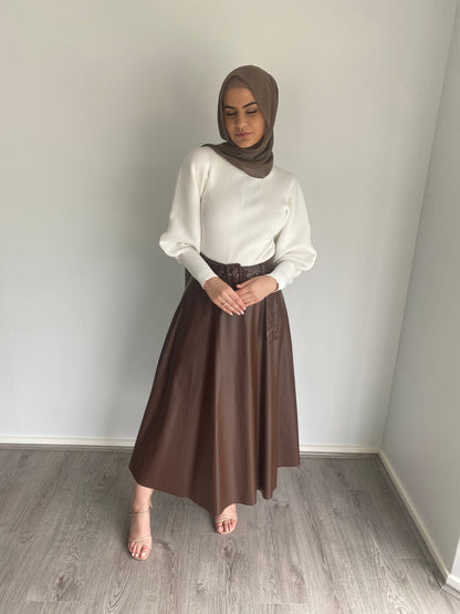 Zara Leather Skirt Tan